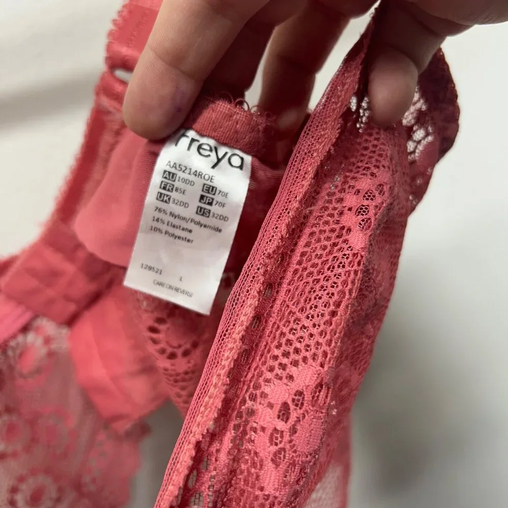 Freya coral pink longline bralette floral lace adjustable Underwire 32DD - Picture 6 of 7